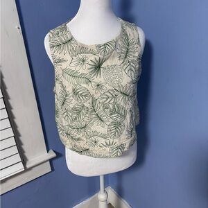 Leafy Green Print Sleeveless Blouse